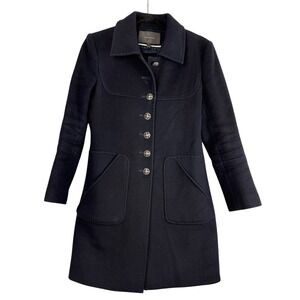 Tahari Navy Peacoat Tailored Gold Buttons Wool Blend Jacket 4 EUC